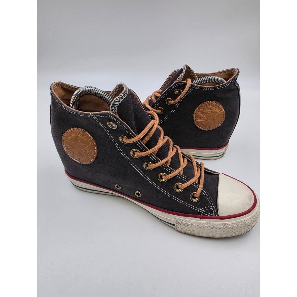 Converse Chuck Taylor All Star Lux Wedge Sneakers Grey Tan Canvas High Top Shoes
